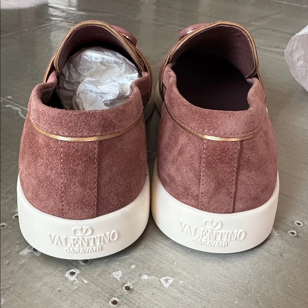 Valentino garavani brown suede gold lining loafer moccasin flats sz 39